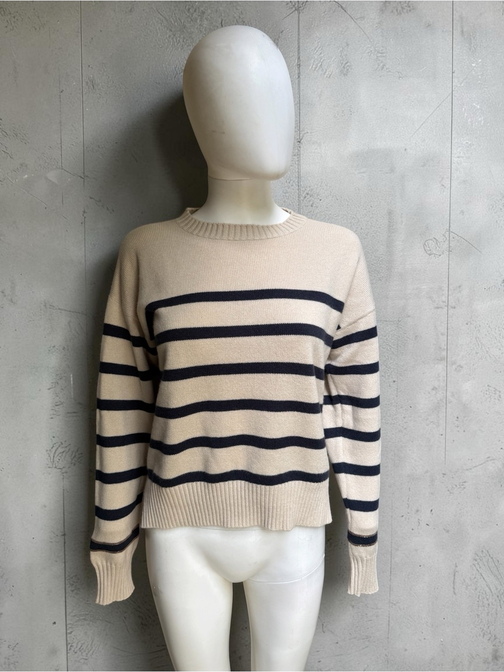 Brunello Cucinelli Beige striped cashmere sweater with monil chain - Picture 5 of 8
